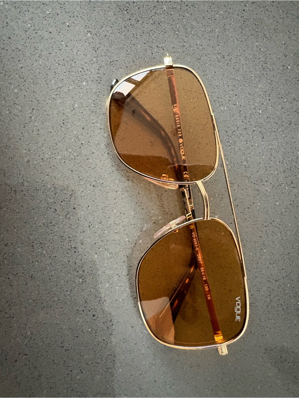 Women's Vogue Gold Metal Aviator Sunglasses with Brown Lenses - Picture 2 of 5